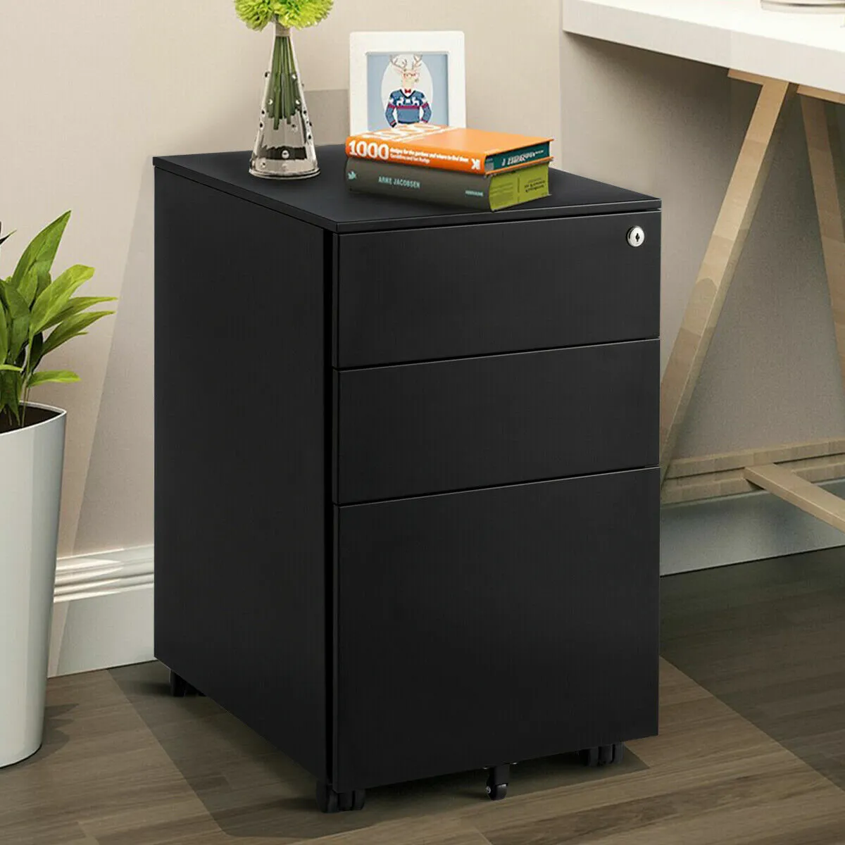 3 Drawer Black Mobile Pedestal